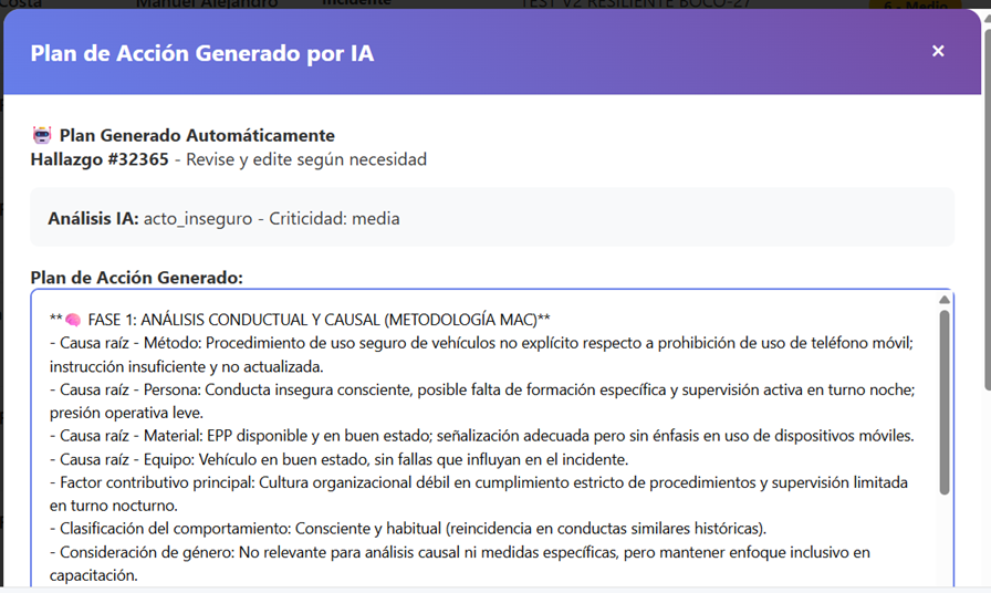 Plan de acción generado por IA